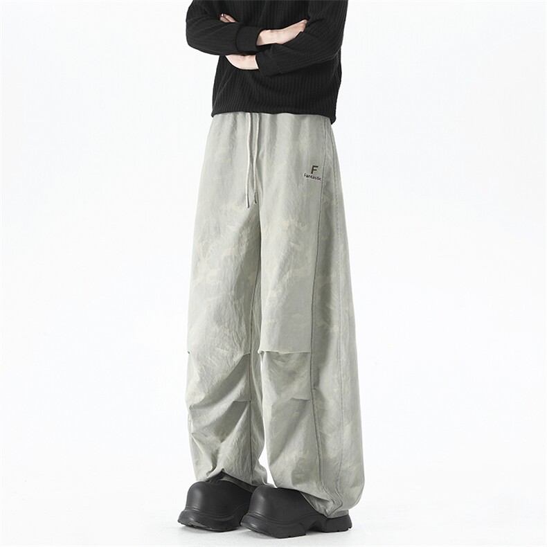 春款美式复古迷彩工装褶皱弯刀直筒裤XZ225-3-CK17-P55控82，男装休闲裤，星座225-3