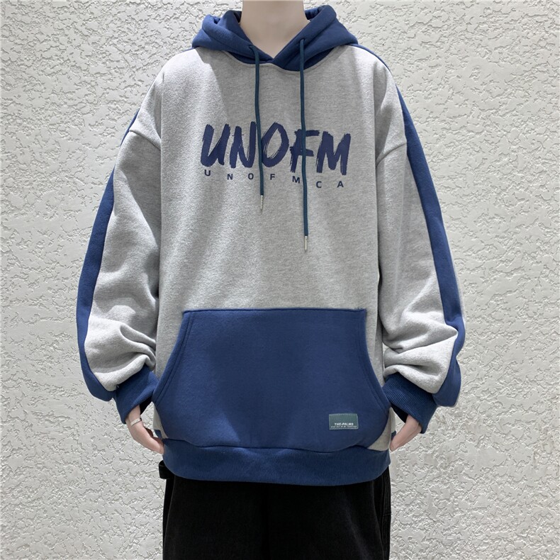 春秋热卖带帽学生拼色宽松休闲百搭连帽薄款卫衣W005B/P30特,男装卫衣,电商A243