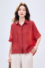 长期现货2026夏季新款提花衬衫女中老年妈妈装宽松天丝T恤上衣潮，女装衬衫，璐依舞