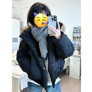 现货三防重磅硬挺boxy短款羽绒棉衣座山雕大毛毛领PU皮棉服外套冬图片