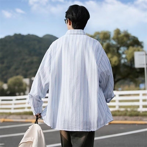 GS520P40日系港风条纹长袖衬衫韩版美式宽松长袖衬衣外套2025图片