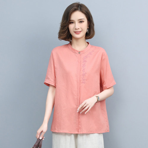 2021夏季时尚简约大方气质优雅收腰显瘦圆领衬衫T恤,女装衬衫,悦见她