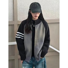 重磅秋冬北极绒开衫毛衣美式复古休闲慵懒风撞色立领针织衫外套，男装针织衫/毛衣，电商A486