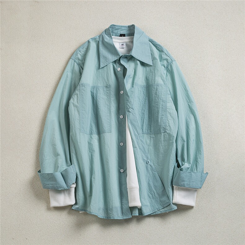 B413-1-DX6158春夏轻薄纯色长袖衬衫男女宽松休闲简约物理防晒衣，男装防晒衣，电商B413-1