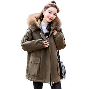 现货秒发胖妹妹200斤时尚加绒派克外套休闲宽松保暖大毛领派克服，女装棉衣/棉服，妃曼