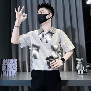 高级感拼接重磅短袖polo衫男宽松社会小伙301C-PL26-特P58控88图片