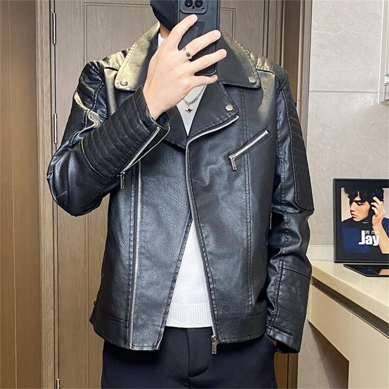 JK713-特P90皮皮衣春秋新款男式翻领机车皮夹克男外套图片