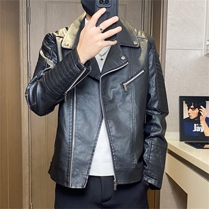 JK713-特P90皮皮衣春秋新款男式翻领机车皮夹克男外套图片