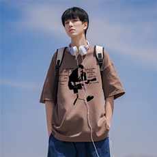 港风24夏款时尚百搭字母印花圆领短袖T恤T61131P25控38，男装T恤，电商A268A