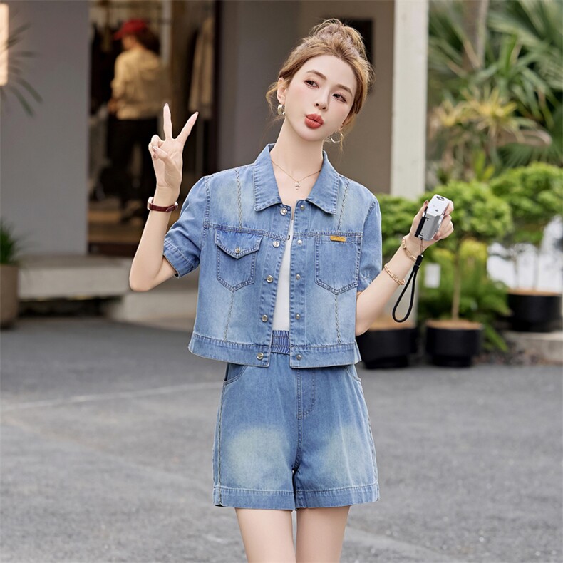 薄款休闲牛仔套装女2025夏季减龄一整套高级感绝美穿搭短裤两件套,女装套装/套裙,意芙