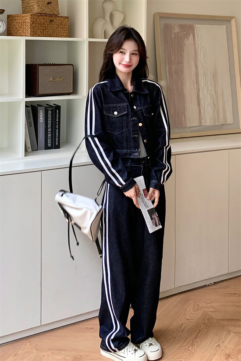 韩版设计感短款牛仔上衣套装女2025春秋季新款显瘦直筒长裤两件套,女装套装/套裙,浙宝285（原212）