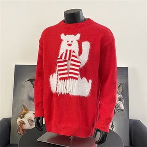 年圣诞红色本命新年带围巾可爱猫咪毛衣套头女慵懒风MZ1025-P46图片
