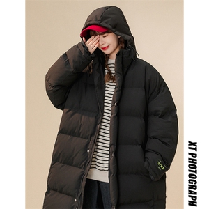 1中性风中长款横条连帽大码M-5XL潮流棉服外套女8719P135控188图片