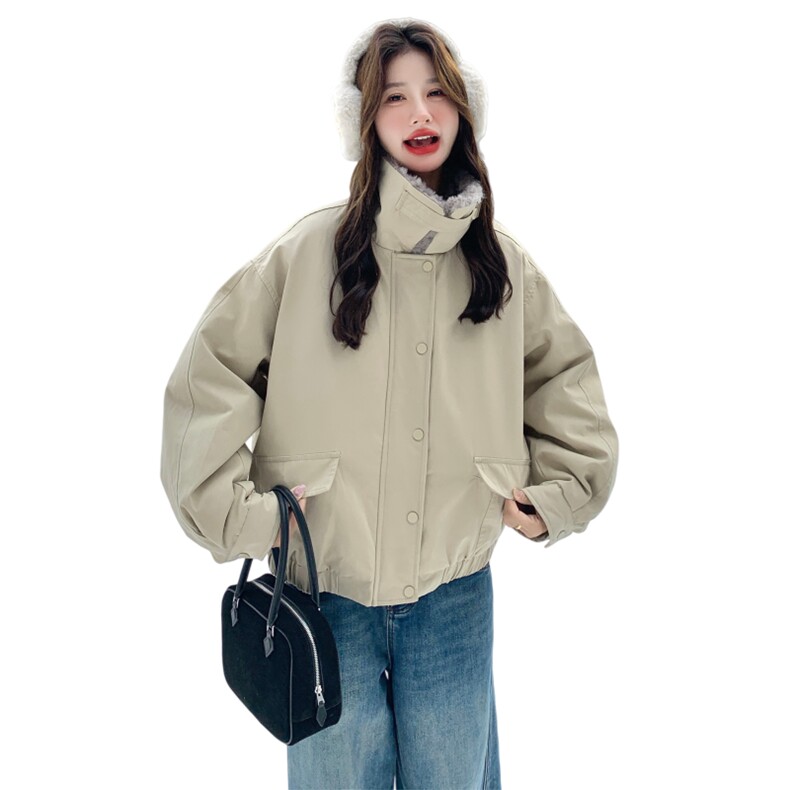 韩系工装风毛领派克羽绒服女冬季小个子高级感百搭加厚保暖短外套,女装羽绒服,2C166