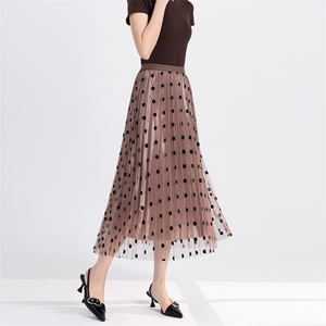 2025年春季百搭休闲/淑女A字裙波点网纱百褶裙女,女装半身裙,雅之冉羊绒