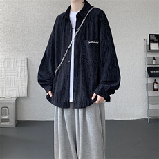 衬衫男秋季新款港风宽松灯芯绒扎染刺绣长袖衬衣CS8102-P42，男装衬衫，星座214-3
