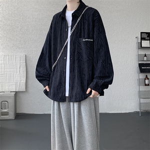 衬衫男秋季新款港风宽松灯芯绒扎染刺绣长袖衬衣CS8102-P42图片
