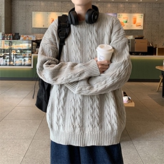2024新款麻花毛衣圆领宽松ins街头男生休闲针织衫现货W8377-P50，男装针织衫/毛衣，星座512-4