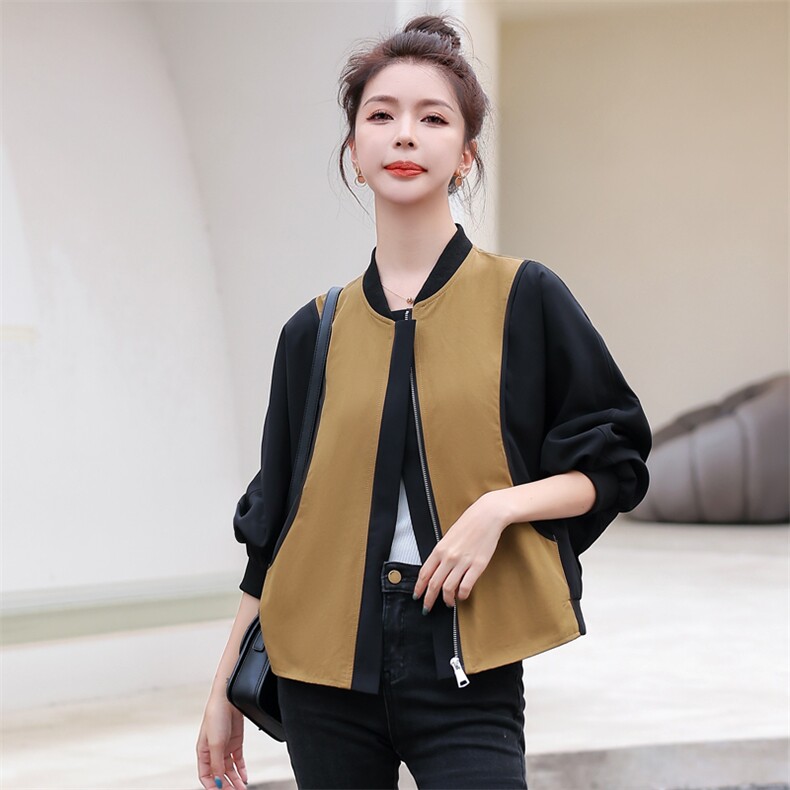 拼接撞色棒球服外套女秋季新款2022百搭休闲拉链开衫夹克短上衣潮,女装短外套,辉之琳