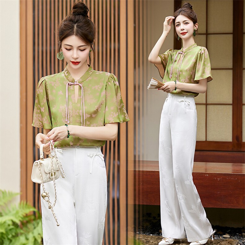 新中式国风套装女2024夏季新款高端气质女神范小香风阔腿裤两件套，女装套装/套裙，韩然一族