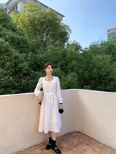 秋季新款韩版时尚修身淑女气质高雅珍珠领连衣裙，女装连衣裙，荷塘月色