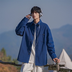抖音暗条纹水洗宽松休闲情侣百搭ins潮牌长袖衬衫男DX5678P70控99，男装衬衫，电商B413-1
