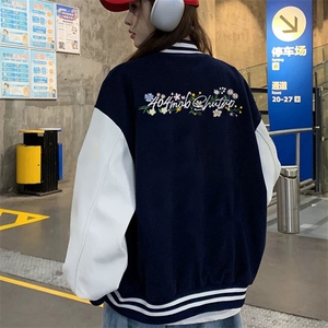 新中式花卉夹克棒球服潮春秋新款百搭情侣外套男女HH1618 P70图片