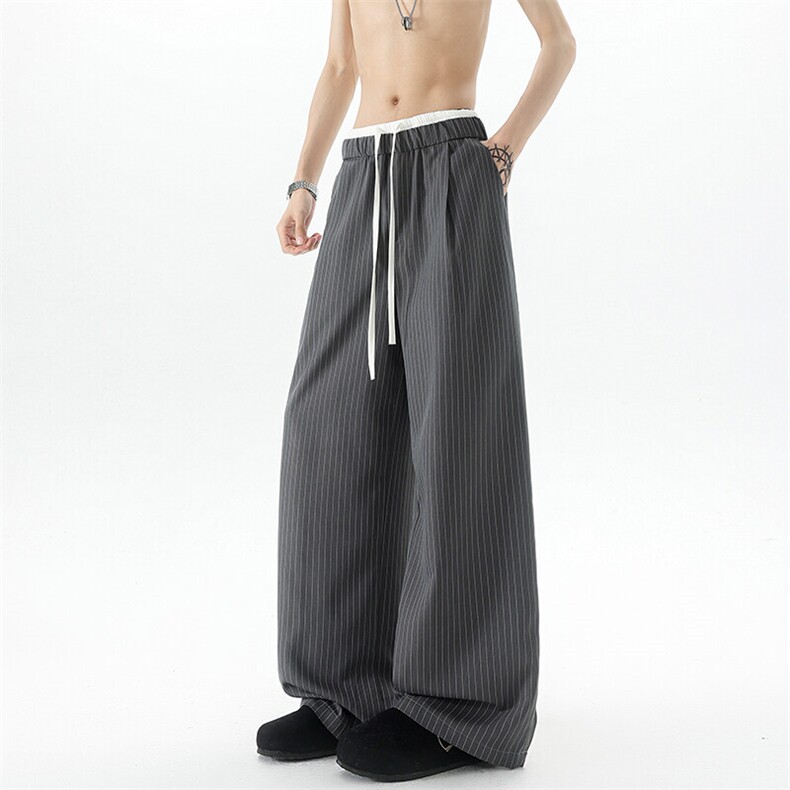 8XL-M假两件双腰山本裤条纹休闲西裤男夏宽松大码阔腿裤KZ052P60图片