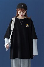 ！2023春季宽松动漫印花潮流情侣假两件长袖T恤T151P35控48，男装T恤，A247A