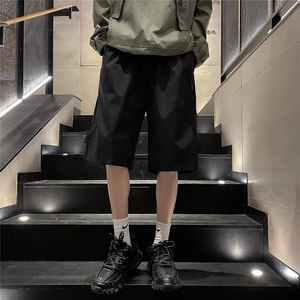 日系宽松型时尚潮牌五分裤直筒纯色青春流行男休闲裤潮工装裤夏季图片