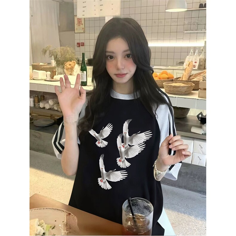 抖音得物品质二开240克宽松纯棉美式潮牌插肩三杠织带短袖T恤,男装T恤,电商A486