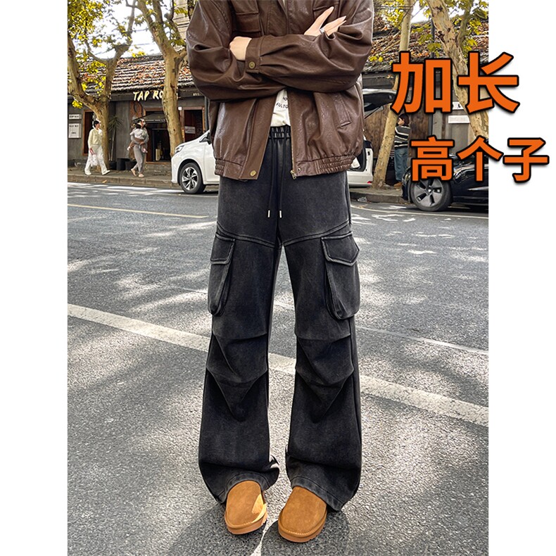 190高个子加长版工装裤男宽松慵懒水洗做旧卫裤115cm裤子KZ036P60图片