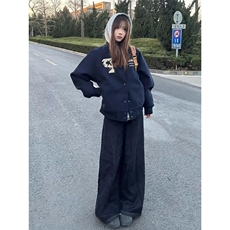 美式复古棒球服外套女早春字母刺绣重磅情侣夹克宽松休闲上衣开衫，男装夹克，星座506A