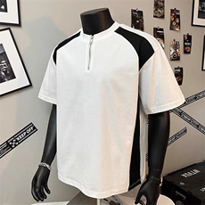 300克得物重磅100纯棉宽松撞色拉链短袖POLO衫T恤男RH5029-特P35，男装T恤，星座610B-1