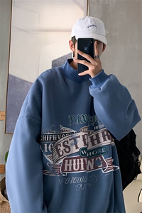 加绒加厚高领卫衣机车印花落肩袖情侣款打底衫  XZ514-2-G85-P48图片