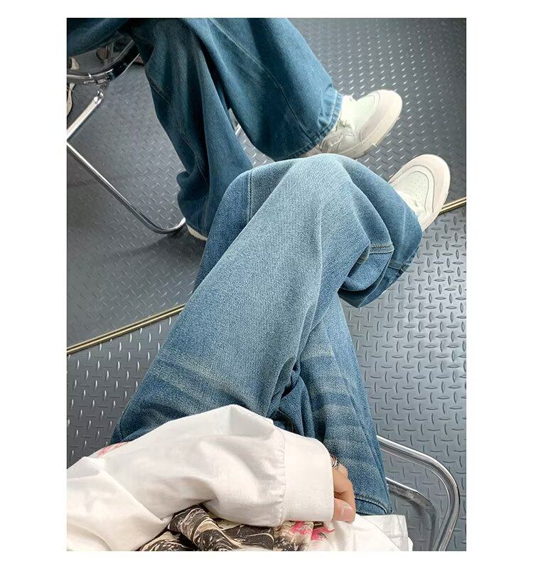 美式复古简约水洗牛仔裤宽松百搭阔腿休闲直筒长裤男女H1534-P45,男装牛仔裤,星座1008