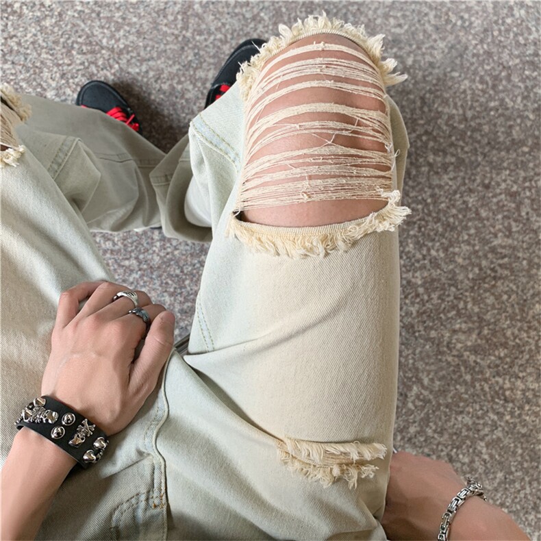 牛仔裤男夏季薄款美式高街vibe破洞宽松直筒休闲长裤子N01640-P40,男装牛仔裤,星座308B-1