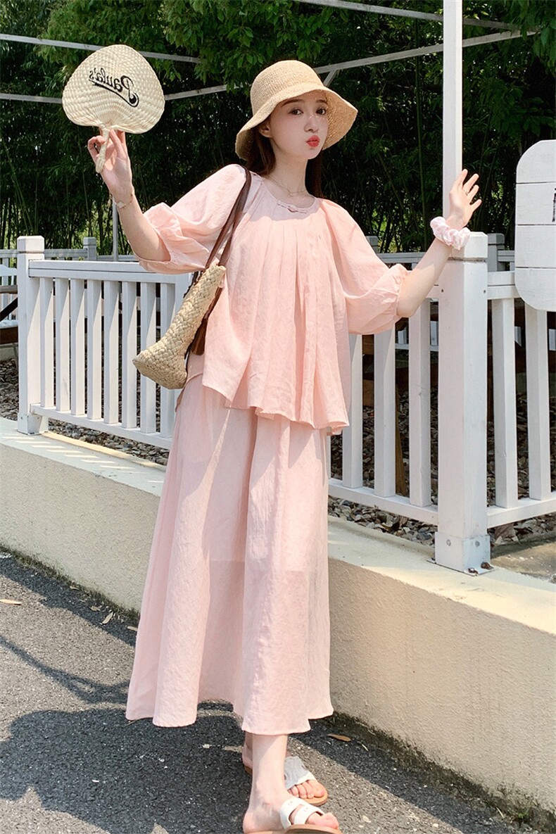 粉色新中式国风禅意套装裙女夏两件套清冷感冷淡系流行小众不撞款,女装套装/套裙,浙宝276（原081）