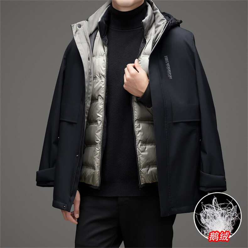 90白鹅绒中老年羽绒服外套男士一衣三穿背部加绒羽绒服外套,男装羽绒服,钱塘723