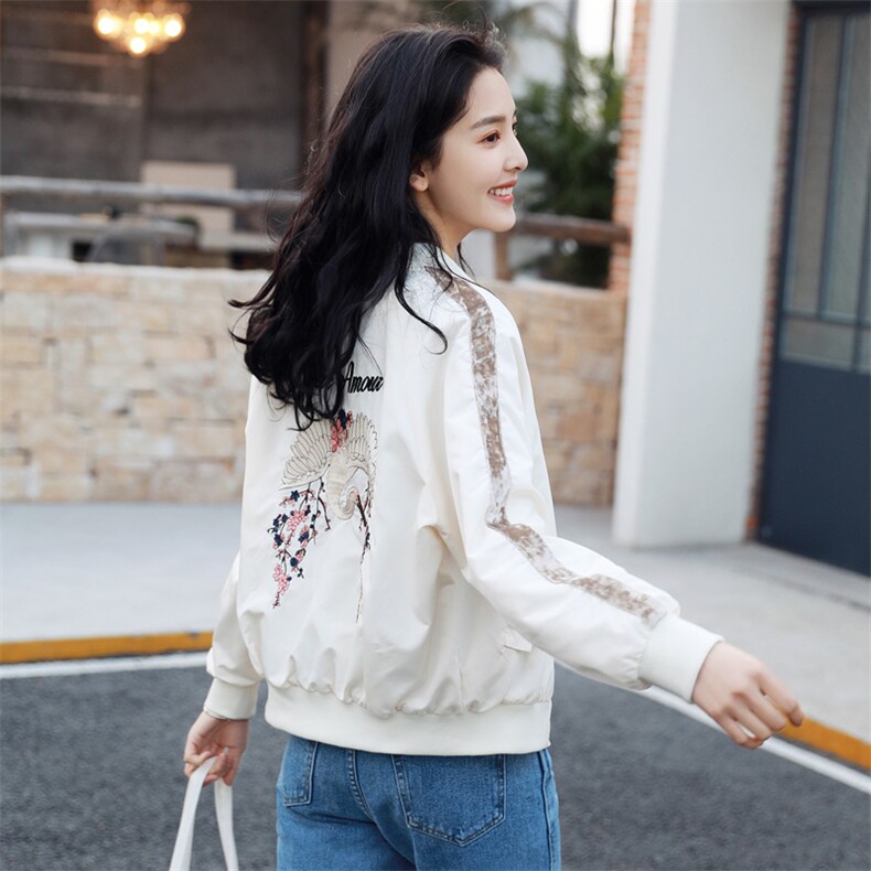 粉色短款外套女2025春秋新款韩版时尚休闲百搭刺绣棒球服夹克上衣,女装短外套,帛香坊