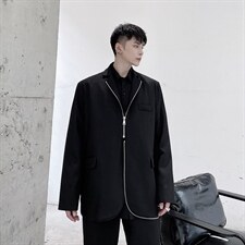 秋冬设计感拉链黑色显瘦长袖西服外套男青春流行A345-168-P125，男装西服，电商A345
