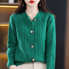 针织羊毛开衫女短款2024年秋新款宽松外搭小个子，女装羊毛衫，鹿一羊绒