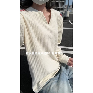 XZ809A/SYR08/特P19/控38美式V领人民万岁万针绣花长袖T恤卫衣