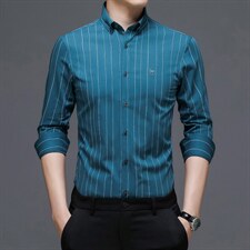 条纹衬衫长袖2023春季新款免烫男士衬衣宽松休闲潮流外套百搭服饰，男装衬衫，电商B212（原钱塘6029）