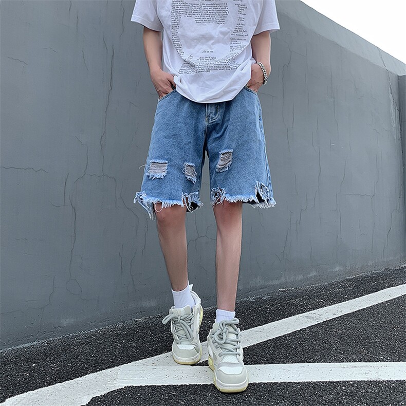 现货夏季美式复古毛边短裤五分乞丐破洞牛仔裤男K5808-P35控58,男装牛仔裤,星座205