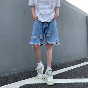 现货 夏季美式复古毛边短裤五分乞丐破洞牛仔裤男 K5808-P35 控58图片