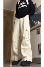 美式降落伞兵工装裤男高街复古褶皱休闲裤阔腿直筒KZ012P78加绒88，男装工装外套，电商B312