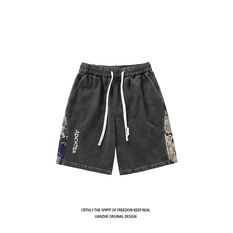牛仔短裤男夏季港风高街水洗拼接五分裤子潮流insXD22963-P45,男装牛仔裤,电商A042