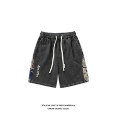 牛仔短裤男夏季港风高街水洗拼接五分裤子潮流insXD22963-P45，男装牛仔裤，电商A042