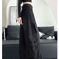 美式高街复古牛仔工装裤女2026新款vibe宽松显瘦直筒阔腿拖地裤子，男装工装外套，星座506A